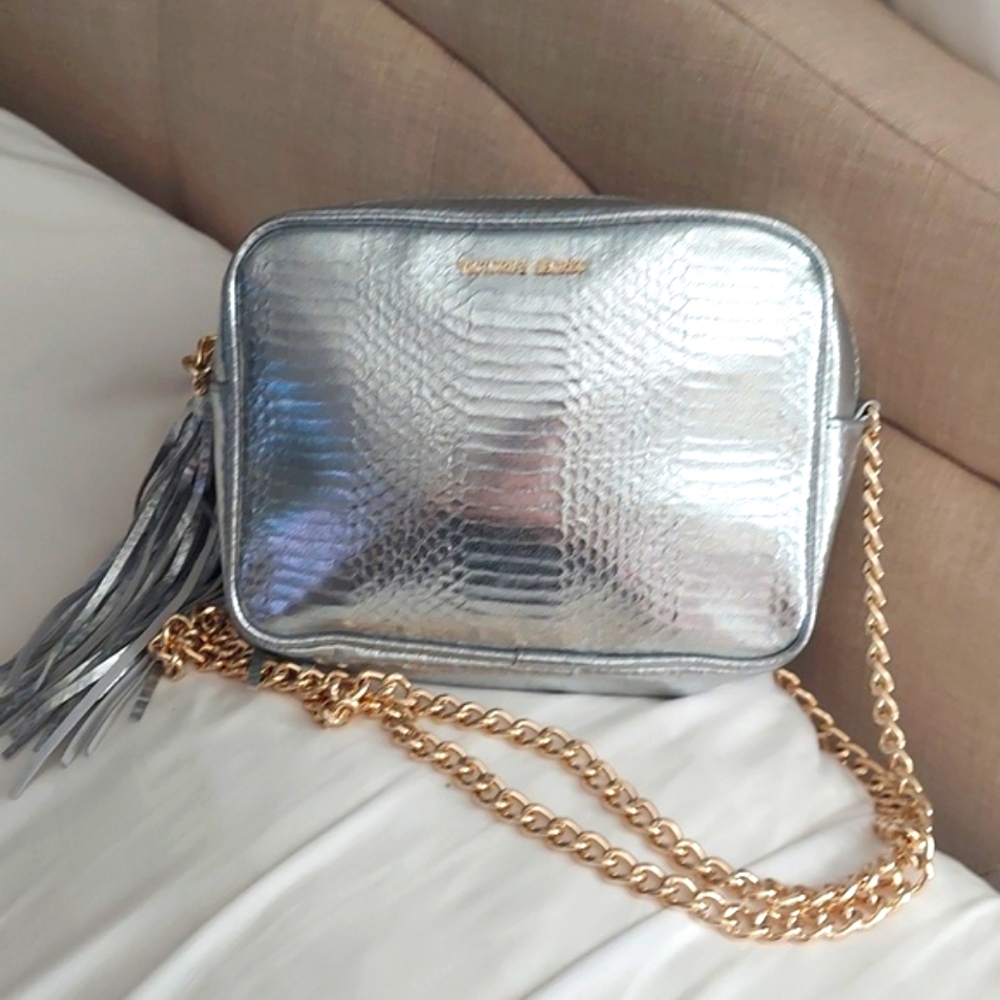 Silver Lizard  embossed Crossbody faux leather Tassel bag By Victoria Secret